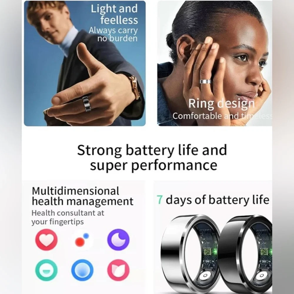 HitTopss Smart Ring, Silver # 10, Fitness Sleep Health Tracker, Waterproof